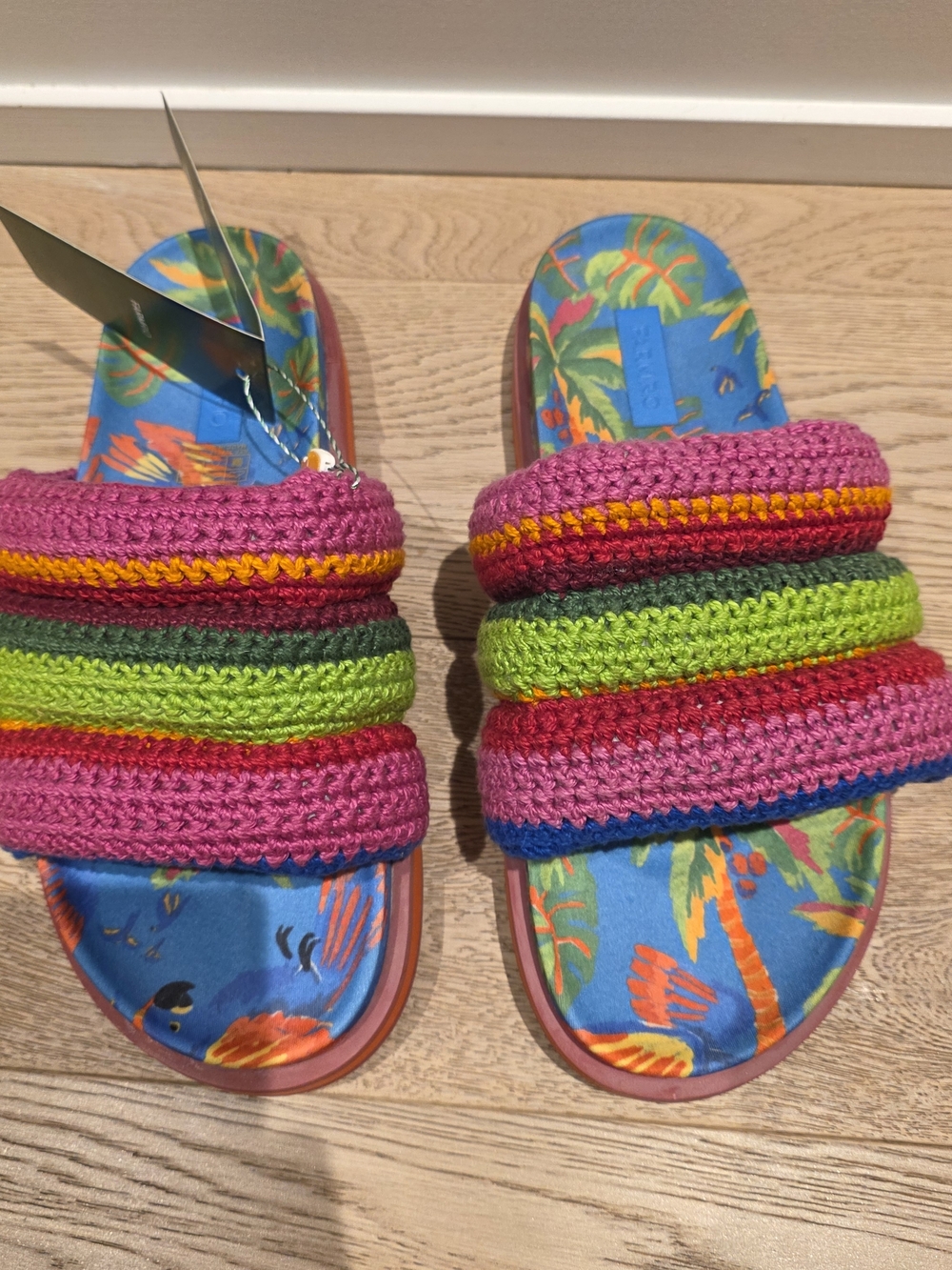 FARM Rio Colorful Crochet Strap Slide Sandals - Multi Color Size 41 11US
